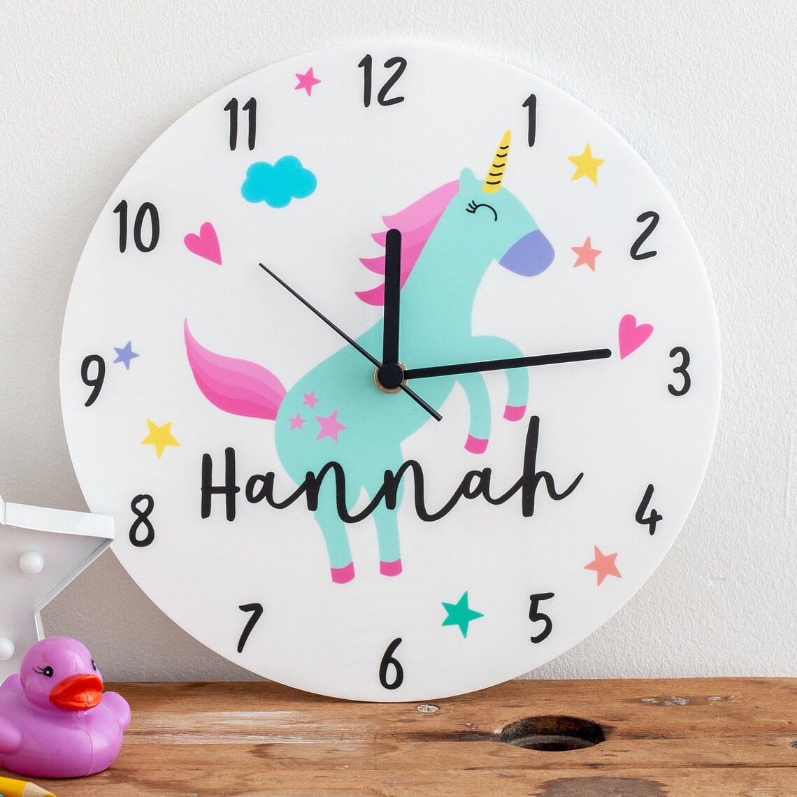 Child's Unicorn Personalised Clock Illustrated Unicorn Etsy