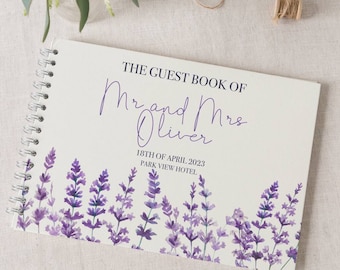 Lavender Wedding Guestbook - Floral Personalised Ivory Wedding Book - Photo Album