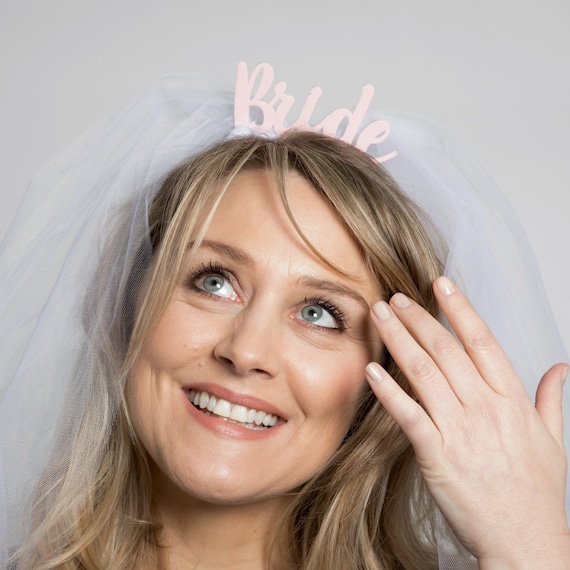 Bride with Veil Headband - Bride to Be Hen Party Accessory - Bridal Hair Accessory - Bachelorette Hen Do Tiara Crown