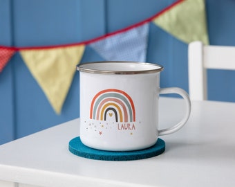Modern Earth Children's Rainbow Personalised Enamel Mug - Kids Rainbow Cup