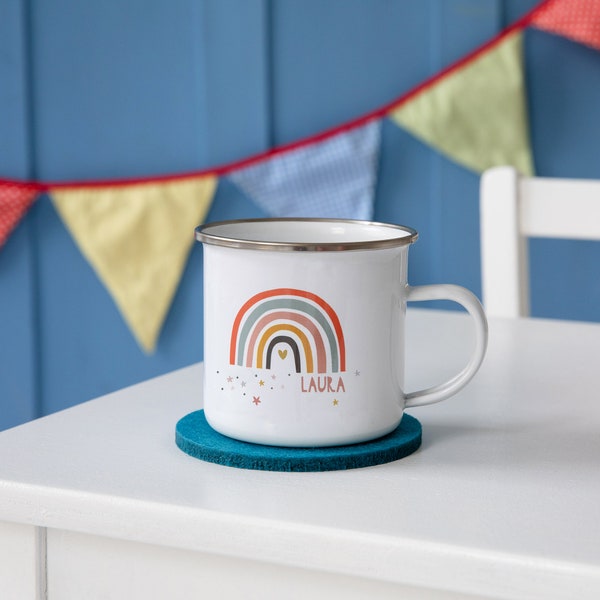 Modern Earth Children's Rainbow Personalised Enamel Mug - Kids Rainbow Cup