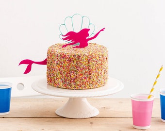 Topper per torta con sirena e conchiglia di ostrica - Decorazione per torta in acrilico per festa di compleanno per ragazze - Decorazione per festa a tema sotto il mare