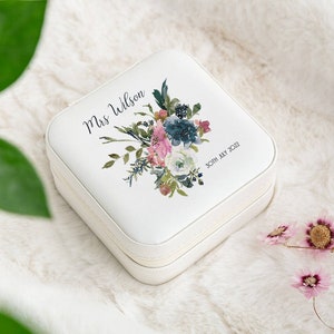 Roses And Hydrangea Personalised Jewellery Storage Box |  | Personalised Jewellery Case | Travel Storage Box | Mother&#39;s Day | Gifts for Her