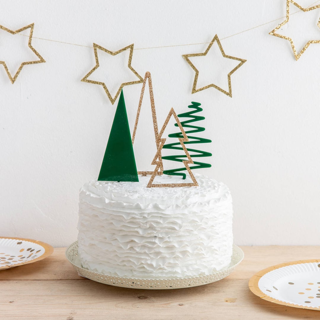 Christmas Tree Cake Topper Set of 4 - Christmas Cake Decorations - Tree ...