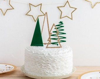 Christmas Tree Cake Topper Set of 4 - Christmas Cake Decorations - Tree Topper Gift Set - Modern Christmas Cake Toppers