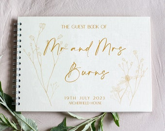 Delicate Floral Wedding Guest Book - Personalised Ivory Wedding Book - Modern Guestbook Stationery