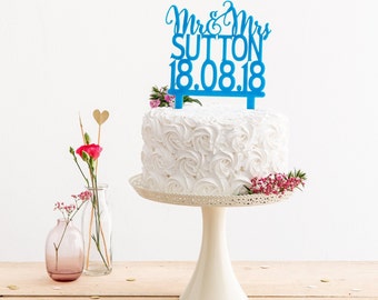 Personalized Mr & Mrs Cake Topper - Custom Surname Wedding Decoration