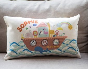 Children's personalised Noah's ark animals cushion for Bedtime Reading |Personalised Pillow Cover | New Room | Big Bed | Bookworm