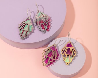 Art Deco Fan Statement Sterling Silver Earrings | Hypoallergenic Hoops | Laser Cut Earrings | Dangle Drop Earrings | Art Nouveau Earrings