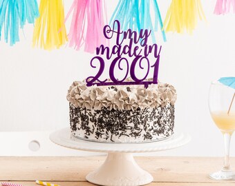 Made in Year Cake Topper - Date of Birth Cake Decoration - Birthday Party Acrylic Cake Topper - Personalised Name and Birth Year Topper