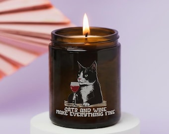 Cats And Wine Make Everything Fine — Illustrated Soy Wax Candle