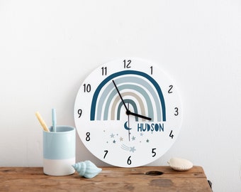 Modern Rainbow Blue Personalised Bedroom Clock - Blue Rainbow Acrylic Children's Clock