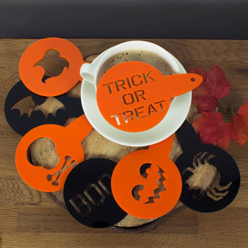 Halloween Set of Seven Coffee Dusters  Spooky Cake Stencil image 1