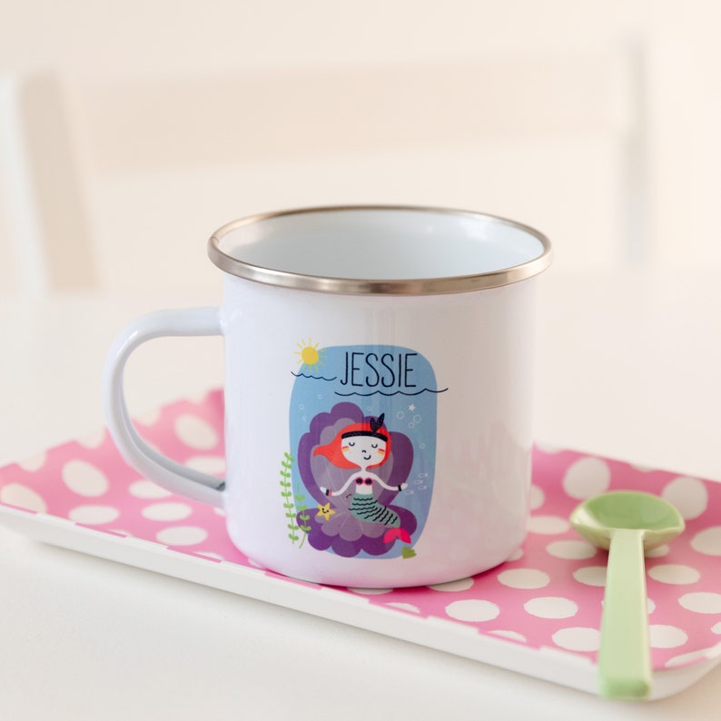 Children's Mermaid Personalised Enamel Mug Kids Mermaid Under The Sea Cup image 2