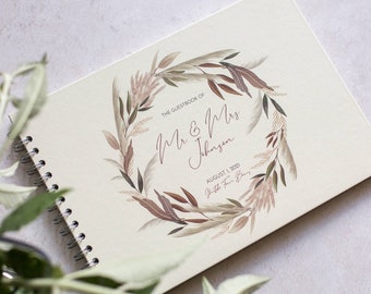 Pampas Boho Wedding Guestbook -  Ivory Hardback Personalised Wedding Guest Book