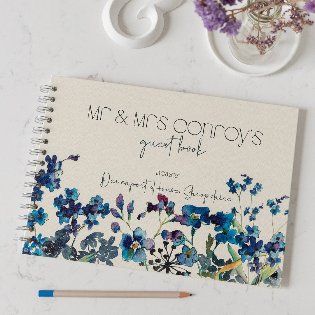Wedding Guestbook Forget Me Not | Personalised Floral Notes | Ivory ...