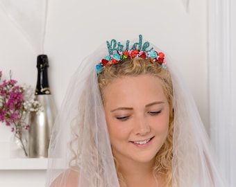 Colourful Flower Bride Headband With Detachable Veil