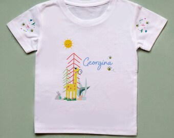 Children's Giraffe Personalised Name T Shirt