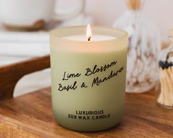 Lime, Basil & Mandarin Scented Soy Wax Candle | New Home Gift | Handmade Fragrance