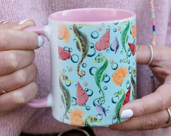 Seahorse And Shells Under The Sea Themed Mug