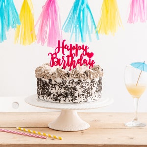 Happy Birthday Cake Topper with Heart Detail - Birthday Celebration - Birthday Party Cake Decoration - Acrylic Cake Topper