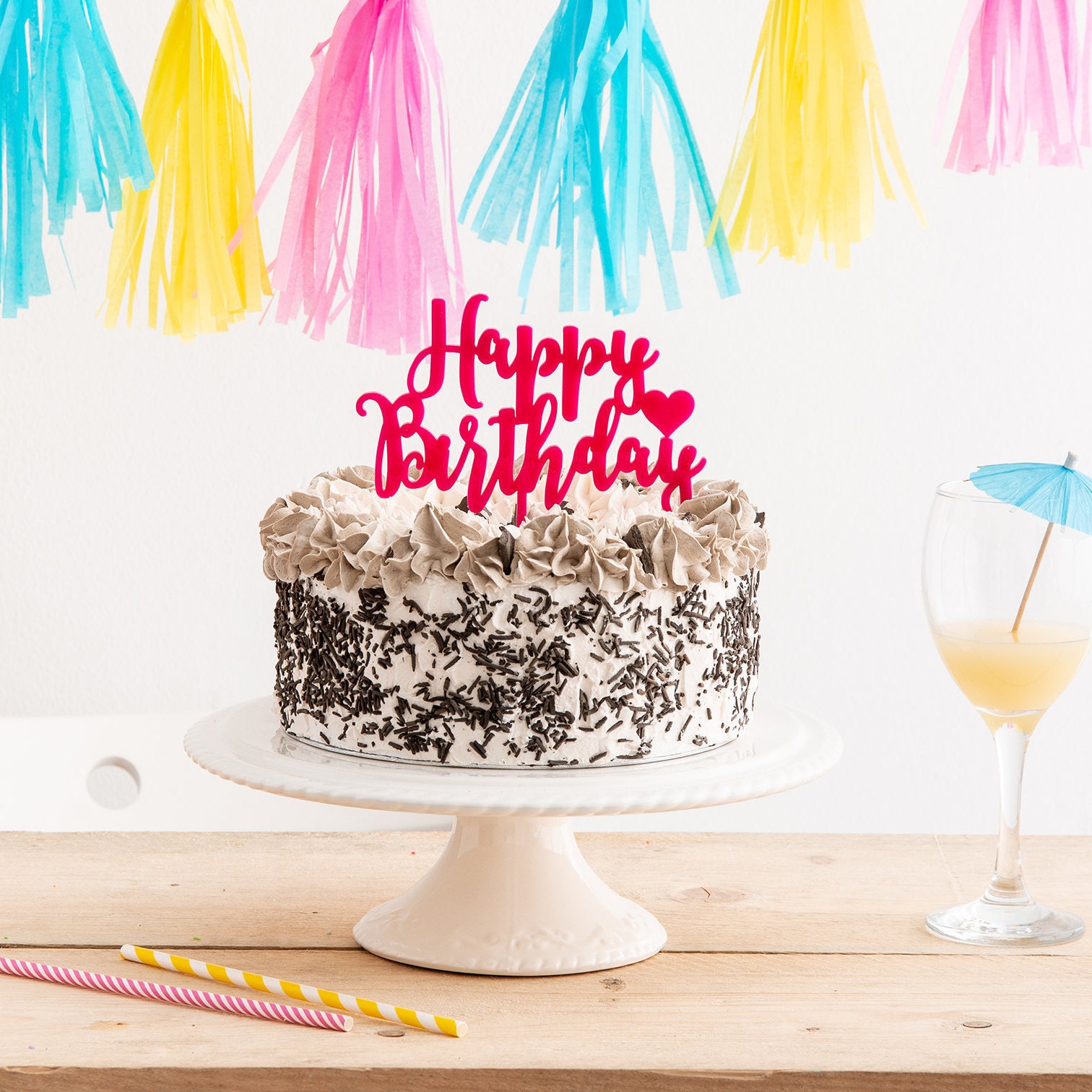 Download Happy Birthday Cake Topper With Heart Detail Birthday Etsy