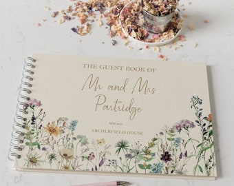 Wedding Guestbook - Personalised Wildflowers  - Civil Ceremony - Ivory Guest Book - Photo Album