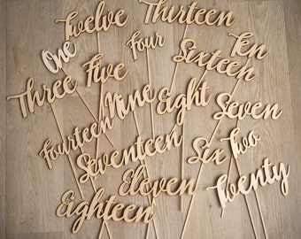 Modern Script Wooden Wedding Table Numbers - Rustic Hand Written Wedding Decorations | Wedding Decor,