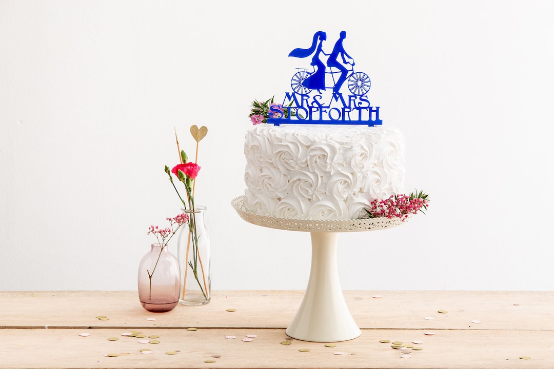 Bride and Groom Tandem Bike Cake Topper - Bicycle Personalised Mr and ...