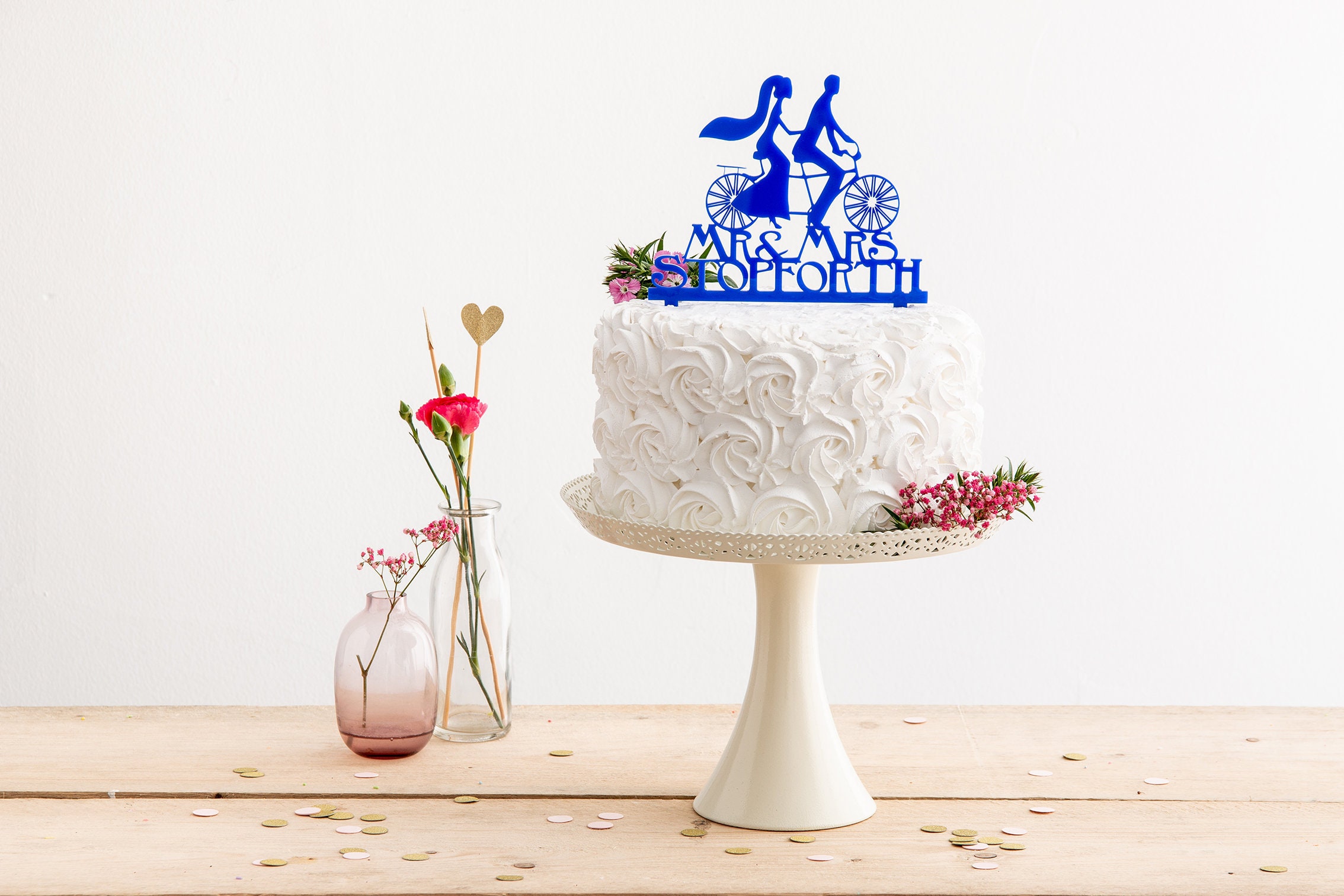 Bride and Groom Tandem Bike Cake Topper - Bicycle Personalised Mr and ...