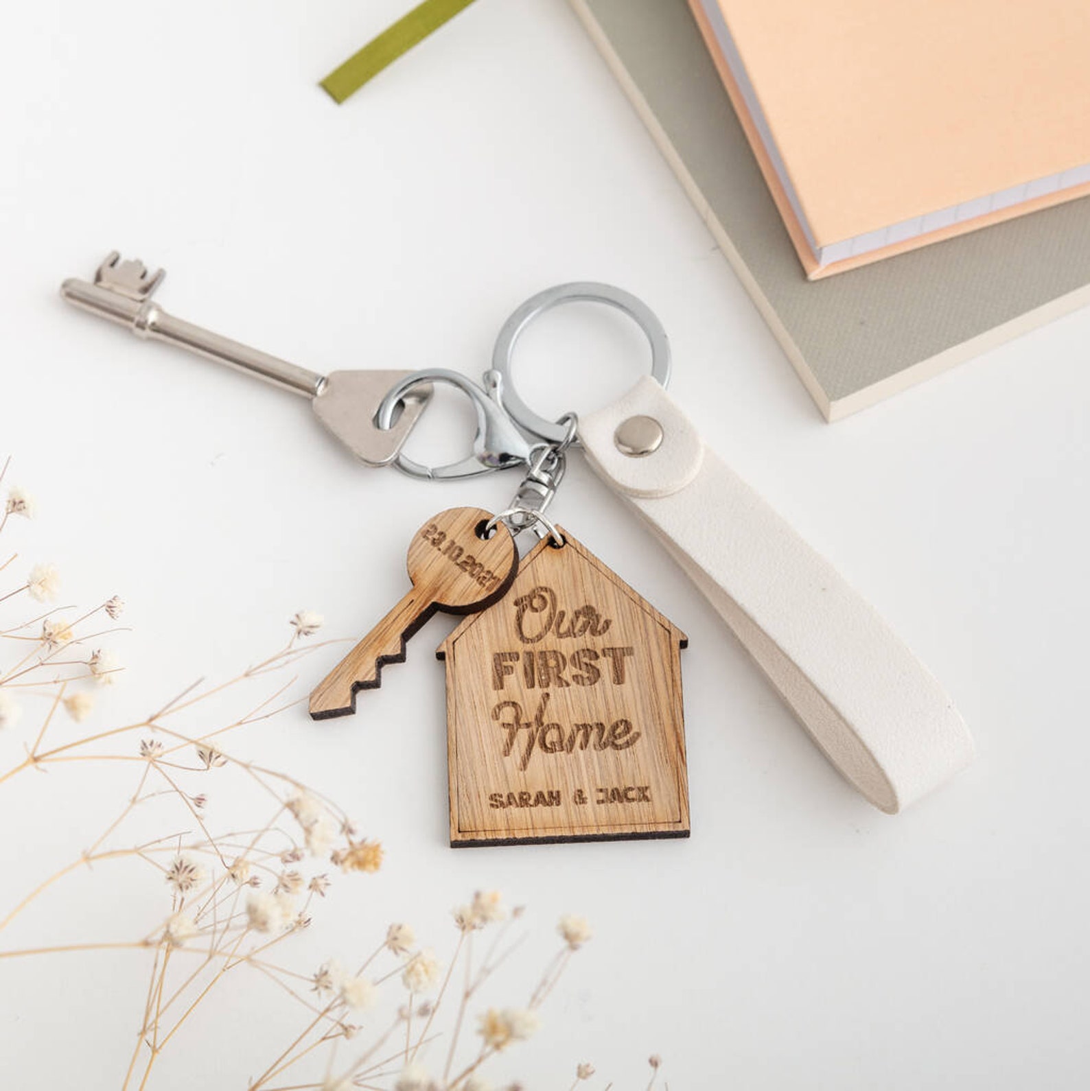 House and Mini Key Tag Personalised Oak Wood Keyring - Etsy