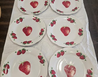 Juego de 6 platos de ensalada de porcelana Huahuang con diseño de fresas