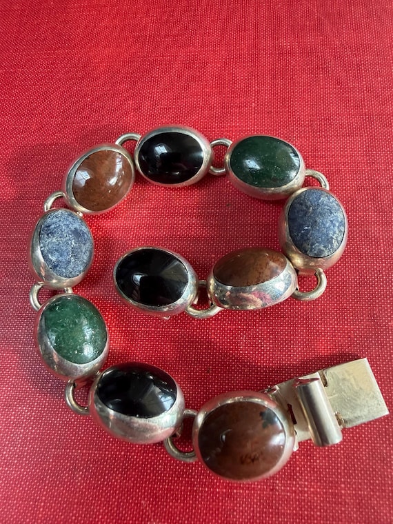 Vintage Taxco Sterling Silver Multi Stone Bracelet | 1980s Mexican Artisan Jewelry