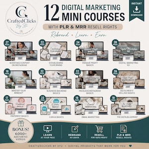 Digital Marketing Course Bundle | Canva Templates PLR MRR | Instagram & Pinterest Marketing | Resell Digital Products