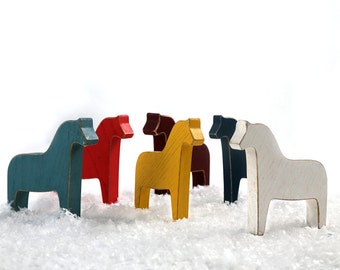 Colorful Set of Scandinavian Dala Horse Wooden Toys // Make a Special Addition to Your Holiday Decor // Free Shipping Worldwide