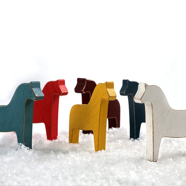 Colorful Set of Scandinavian Dala Horse Wooden Toys // Make a Special Addition to Your Holiday Decor // Free Shipping Worldwide