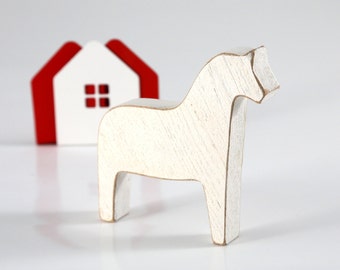 Scandinavian Dala horse wooden toy decor for Christmas, white // Housewarming gift // Christmas stocking stuffer // FREE SHIPPING