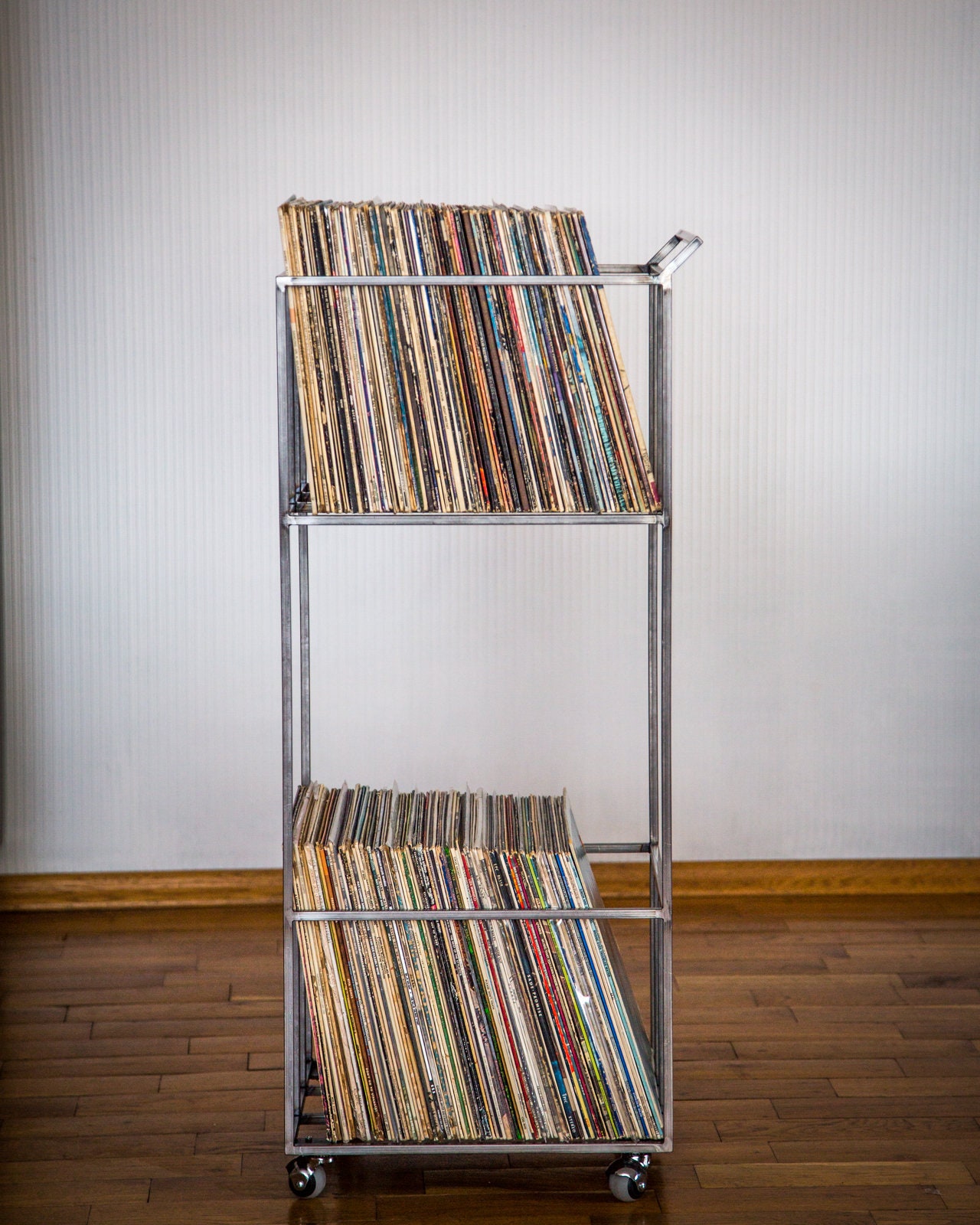 LP storage Double-deck Album crate // Record cart on rotating wheels // conta... - Picture 3 of 10