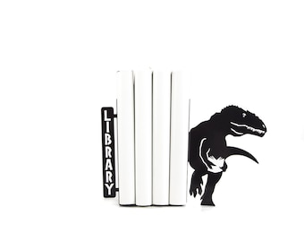 Sujetalibros de dinosaurios: Adornos metálicos de T-Rex para estantería infantil