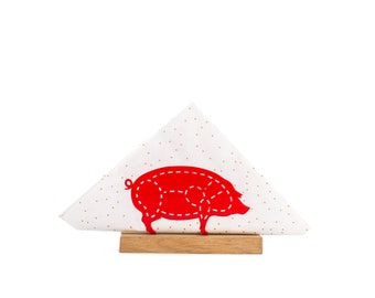 Metal Pig Napkin Holder with Salvaged Wood Stand