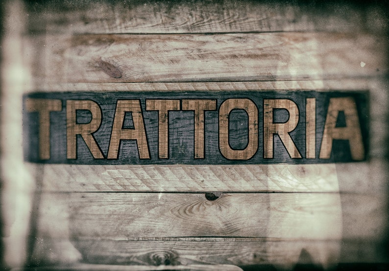  Sign  Trattoria  wooden retro style sign  carved in salvaged 