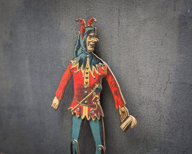 Vintage Jester Marionette – Handmade Wooden Jumping Jack Puppet ...