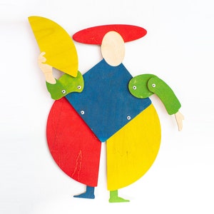 Jumping Jack Puppet | Bauhaus Boy | Wooden Marionette Doll  | Whimsical Wall Decor