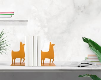 Serre-livres Lama – Déco en métal orange pour chambre d’enfant, étagère ou coin lecture – Design minimaliste et amusant