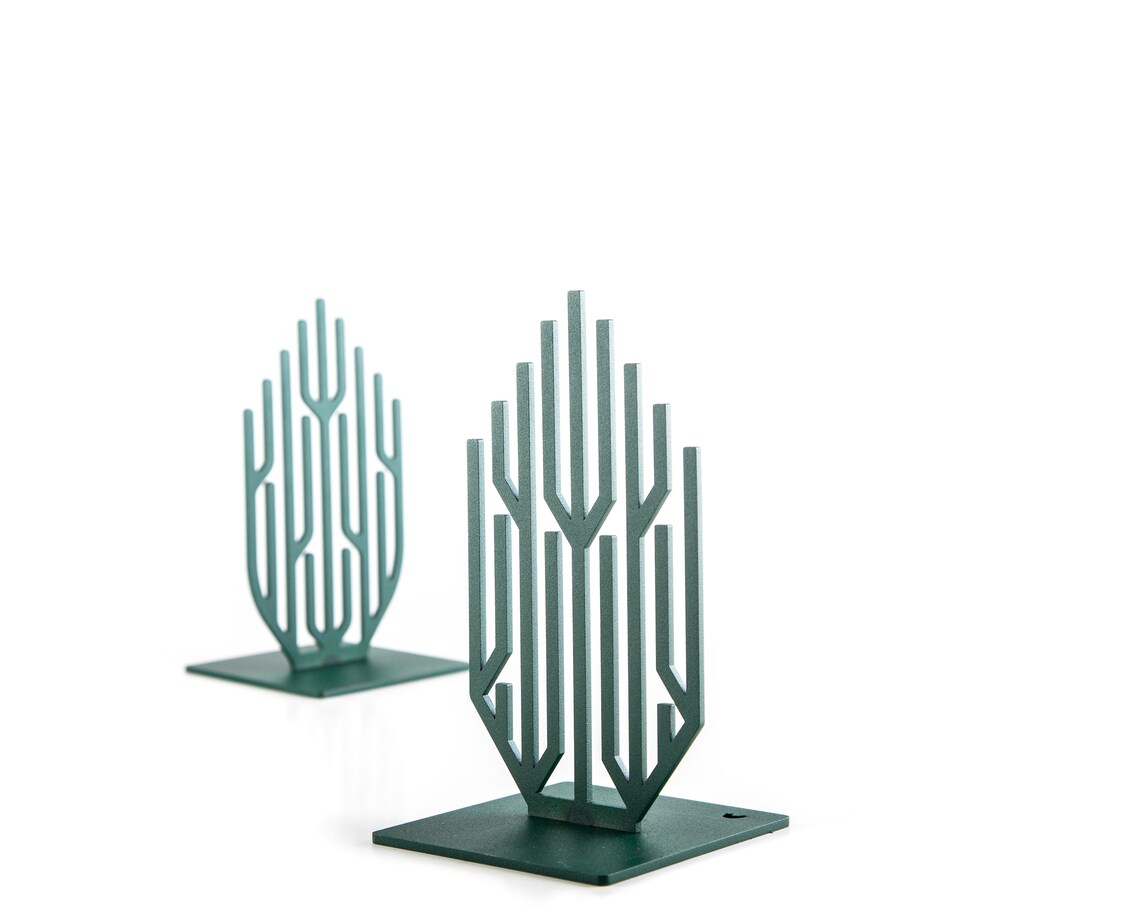Green Metal Bookends Modern Trees Etsy