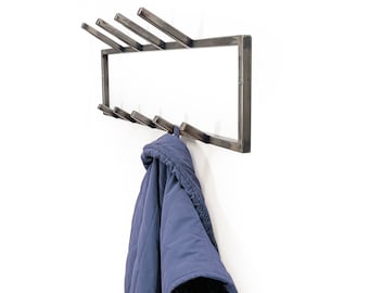 Industrial Style Coat Rack With Two Rows of Hooks, Modern and Simple Raw Metal Finish Premium Quality Hallway Metal Hooks.