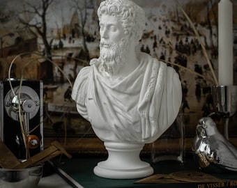 Marcus Aurelius Bust Sculpture: Handmade Plaster Roman Emperor Decor