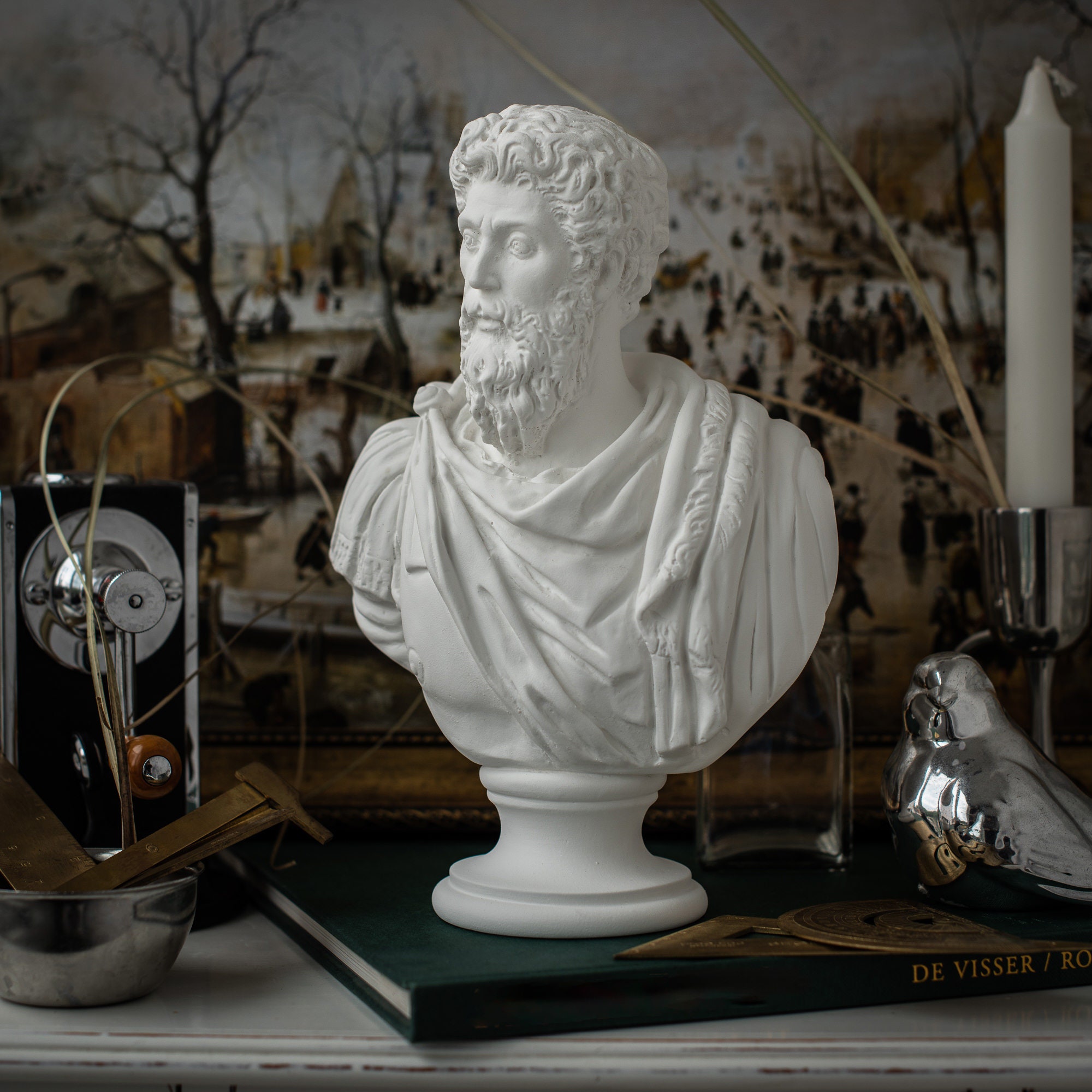 Marcus Aurelius Bust Sculpture Handmade Plaster Roman Emperor Decor