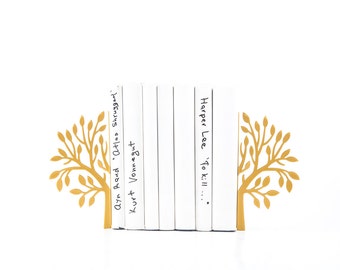 Golden Tree Bookends: Metal Book Holder, Autumn Decor