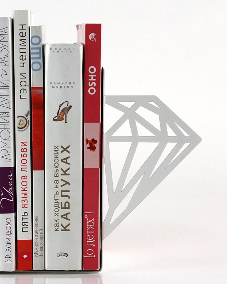 White metal bookends Diamonds- Design Atelier Article on Etsy.